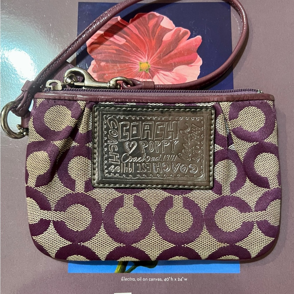 Coach Poppy Purple and Tan Wristlet